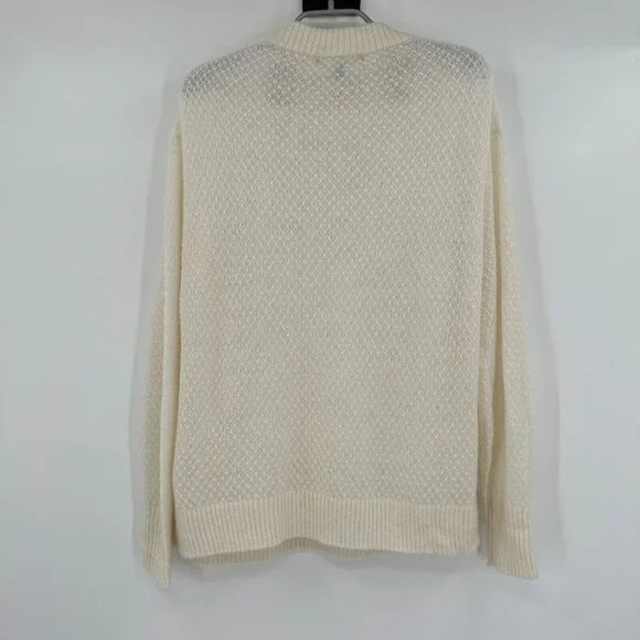 Quince Ivory Baby Alpaca-Merino Wool Diamond Stitch Crew Sweater sz XS Women's - Picture 4 of 4